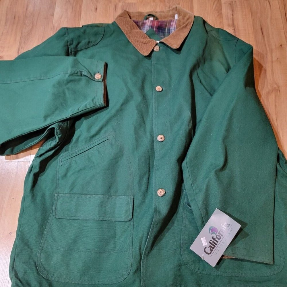 Vintage California Green Men's Collared Long Sleeve Button Up Coat Size 2XL